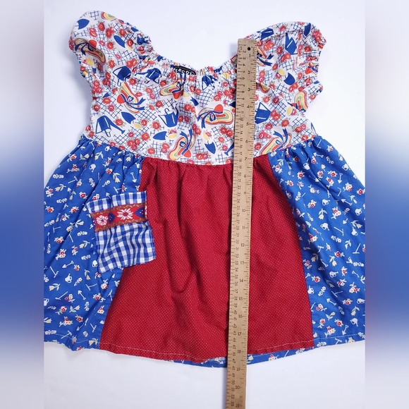 Vintage Bercot Garden Girls Puffed Sleeve Dress Size 5 Red Blue Floral Cotton - Picture 9 of 11
